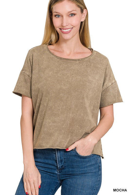 Camila Raw Edge Acid Washed Cropped Tee