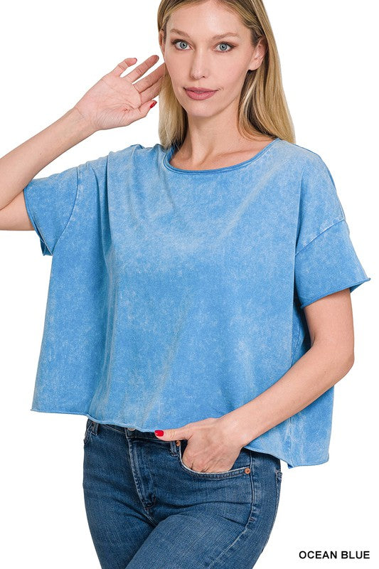 Camila Raw Edge Acid Washed Cropped Tee