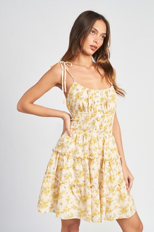 Wild Flower Midi Dress With Smocked Waist