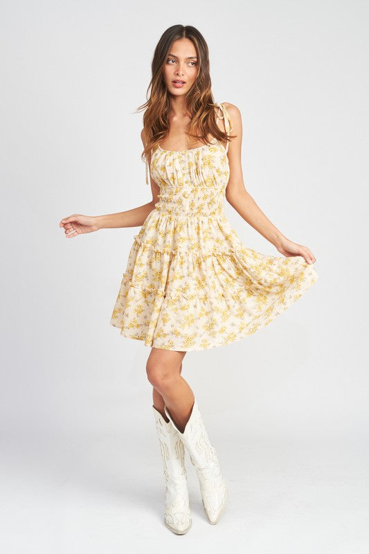 Wild Flower Midi Dress With Smocked Waist