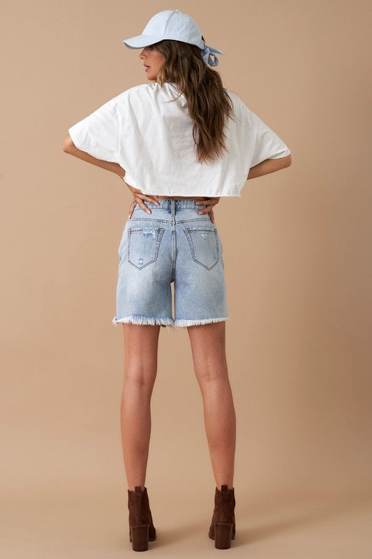 Aiden High Rise Bermuda Denim Shorts