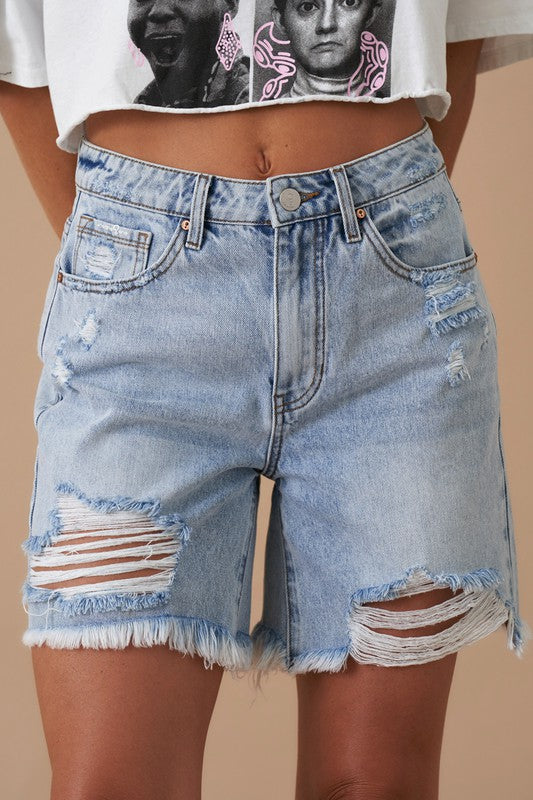 Aiden High Rise Bermuda Denim Shorts