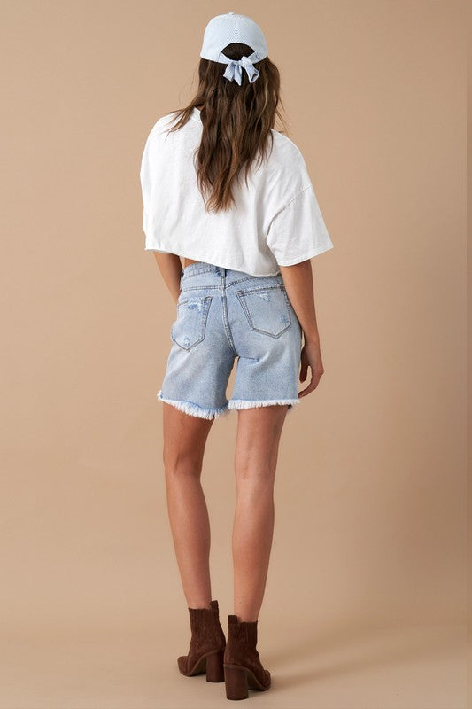 Aiden High Rise Bermuda Denim Shorts