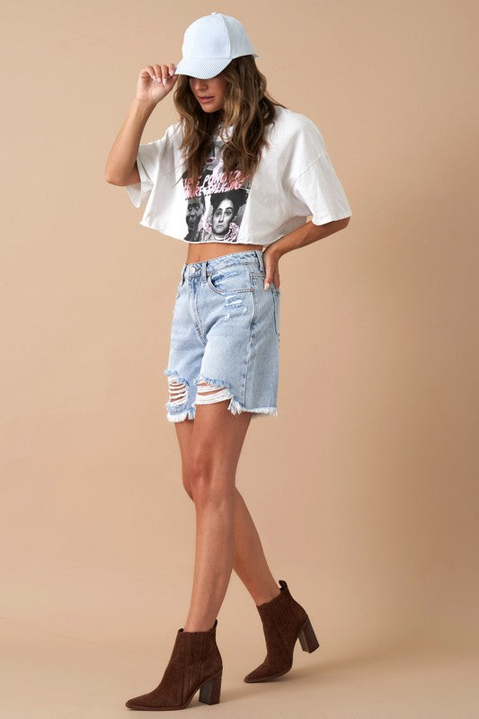 Aiden High Rise Bermuda Denim Shorts