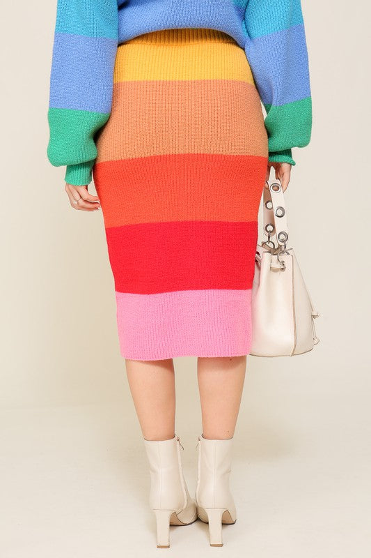 High-Waisted Midi Sweater Multicolor Skirt