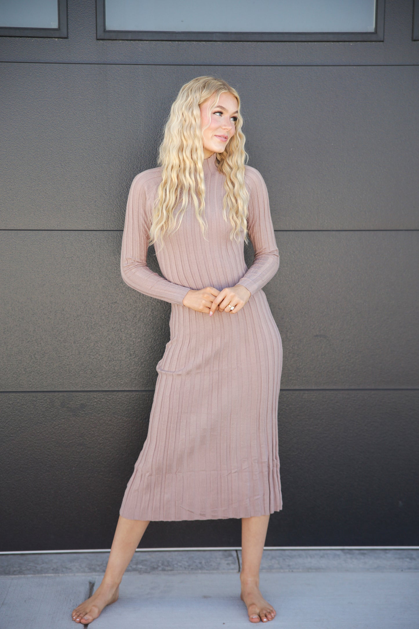 Amelia Ribbed Mock Neck Dress