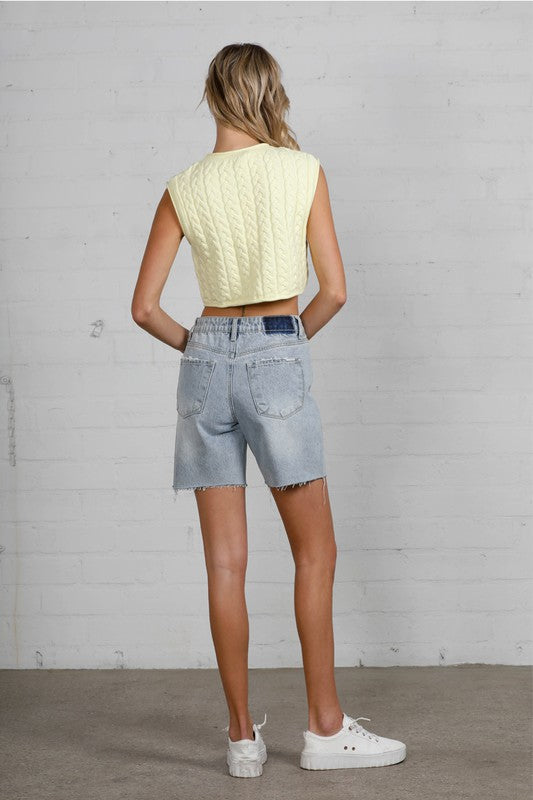 Eli Button Down Raw Hem Denim Shorts