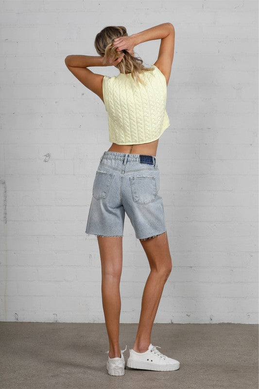 Eli Button Down Raw Hem Denim Shorts