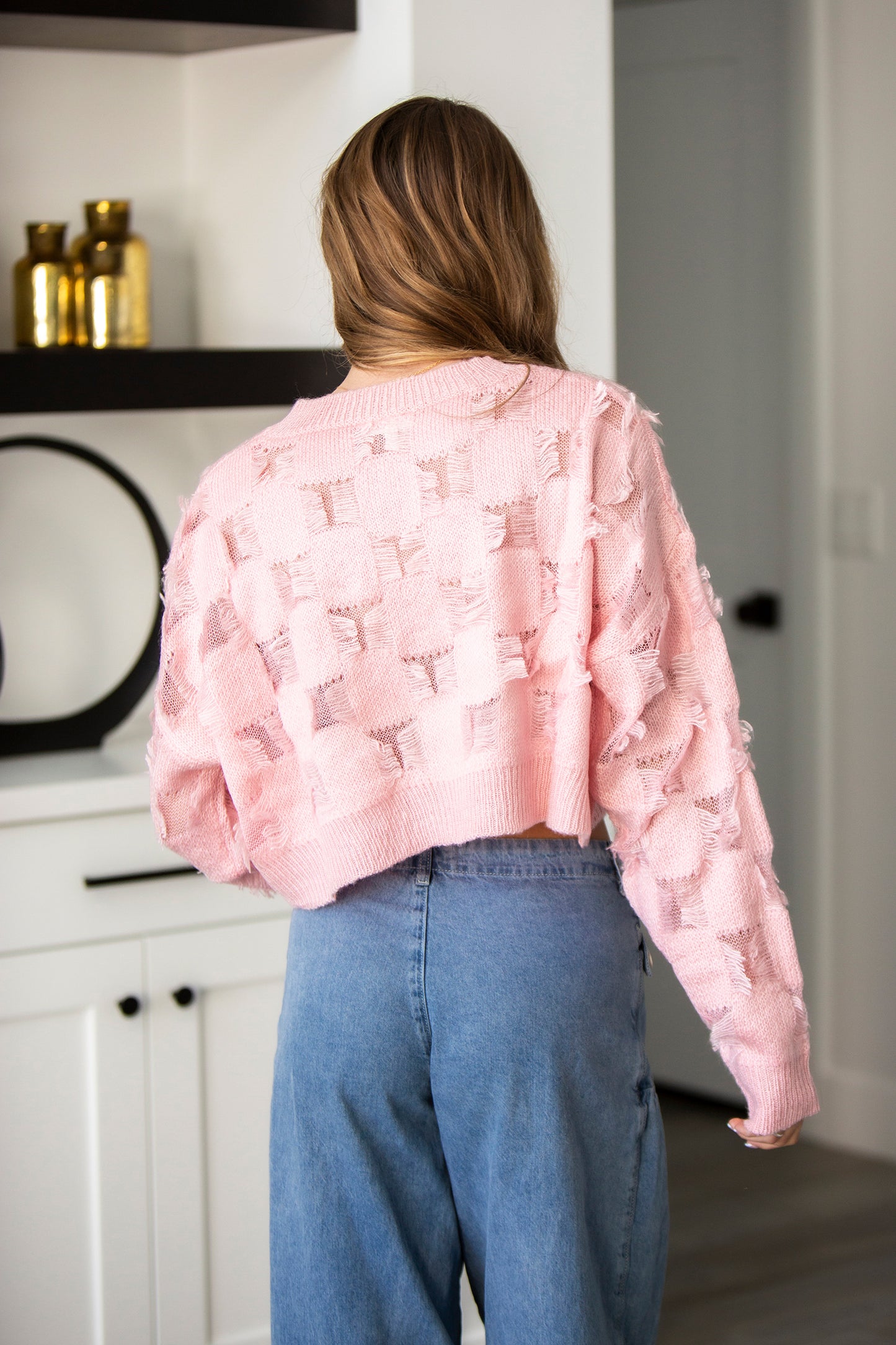 Checkerboard Fringe Sweater