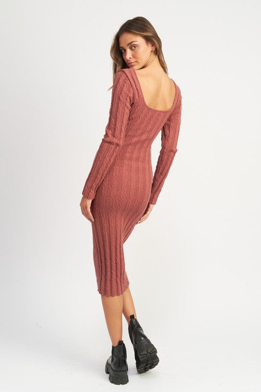 Ariana Square Neck Ribbed Midi Dress