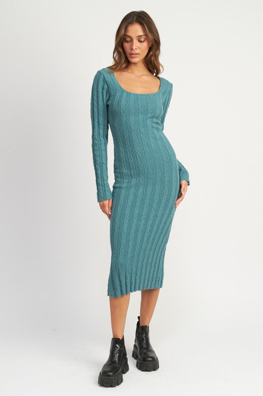 Ariana Square Neck Ribbed Midi Dress