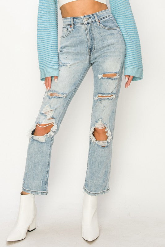 Reese High Rise Distressed Straight Jeans