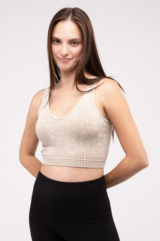 Lora Washed Ribbed Cropped V-Neck Tank Top