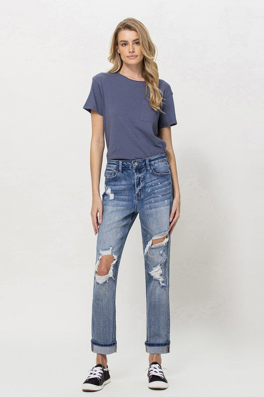 Vervet Stretch DIY Mom Jeans w/ Spatter Detail and Cuff