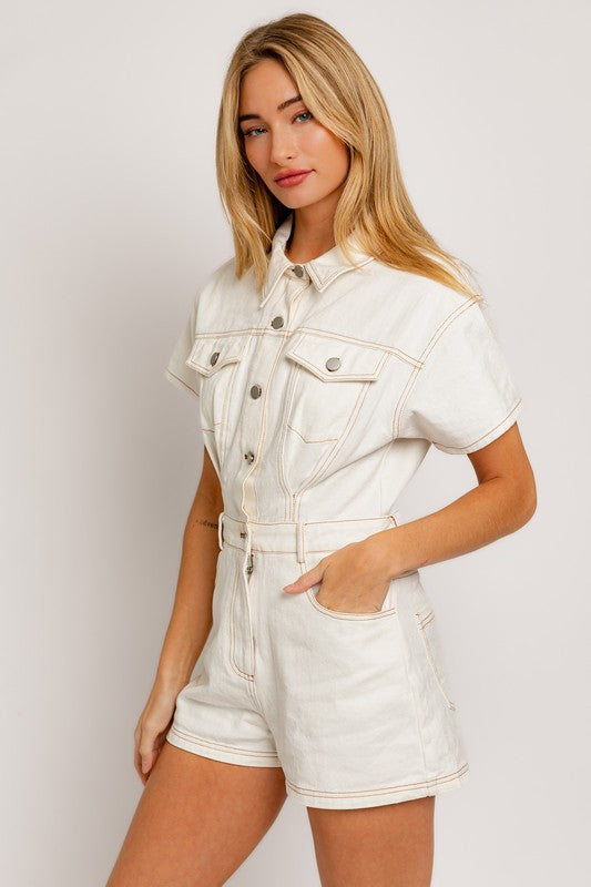 Cali Short Sleeve Denim Romper