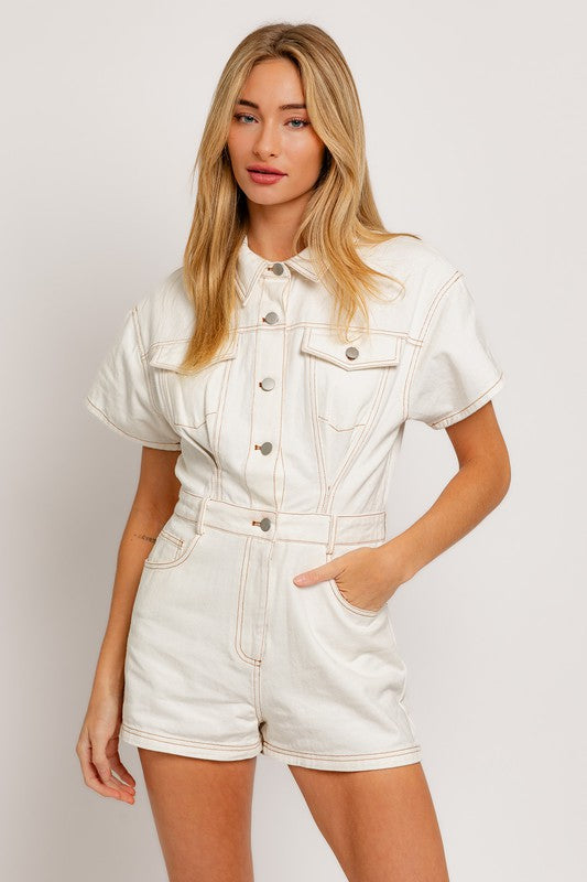 Cali Short Sleeve Denim Romper