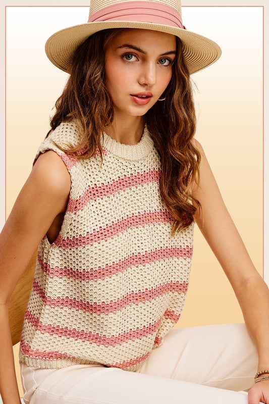 Natalie Chunky Stripe Sleeveless Sweater Top