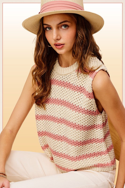 Natalie Chunky Stripe Sleeveless Sweater Top