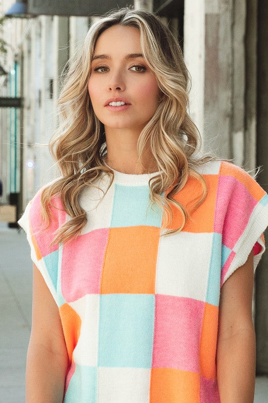 Mia Multi-Color Checker Sweater Vest