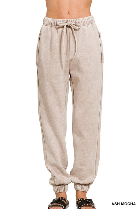 Darby Acid Wash Fleece Sweatpants with Pockets