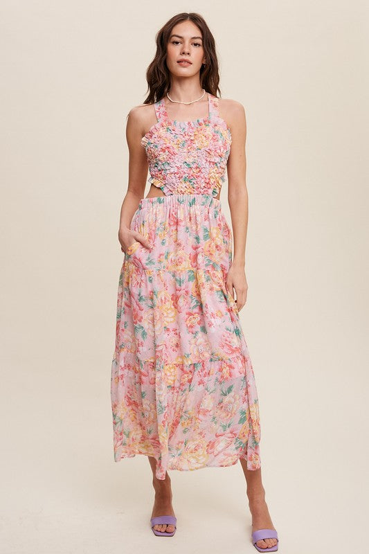 Rory Floral Textured Two-Piece Maxi Dress