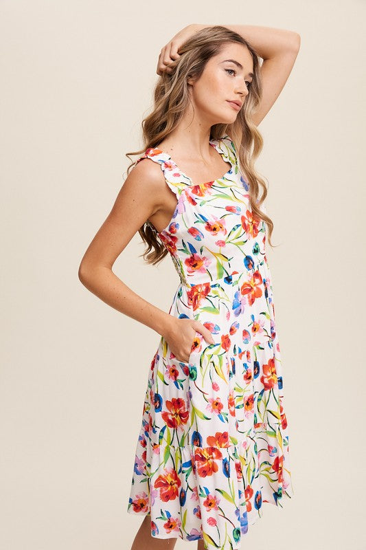 Vienne Flower Print Square Neck Dress