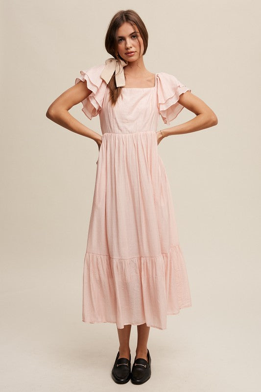 Emma Square Neck Ruffled Short Sleeve Maxi Dress