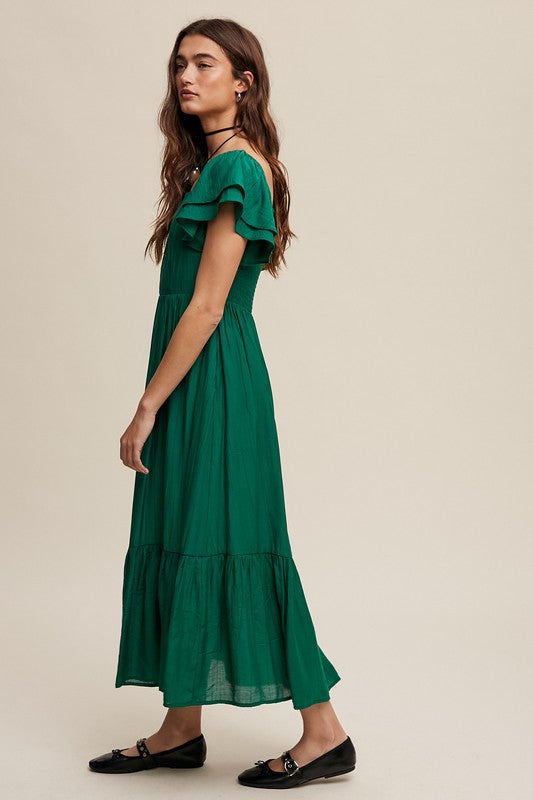 Emma Square Neck Ruffled Short Sleeve Maxi Dress