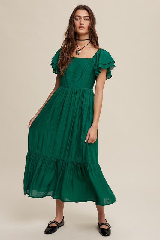 Emma Square Neck Ruffled Short Sleeve Maxi Dress