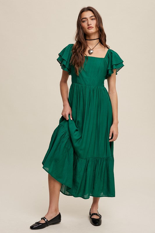 Emma Square Neck Ruffled Short Sleeve Maxi Dress