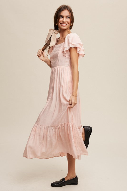 Emma Square Neck Ruffled Short Sleeve Maxi Dress