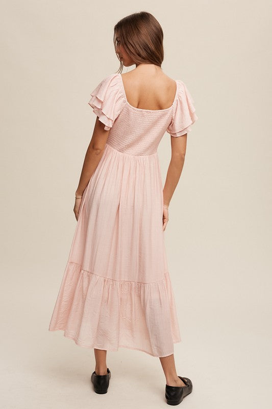 Emma Square Neck Ruffled Short Sleeve Maxi Dress