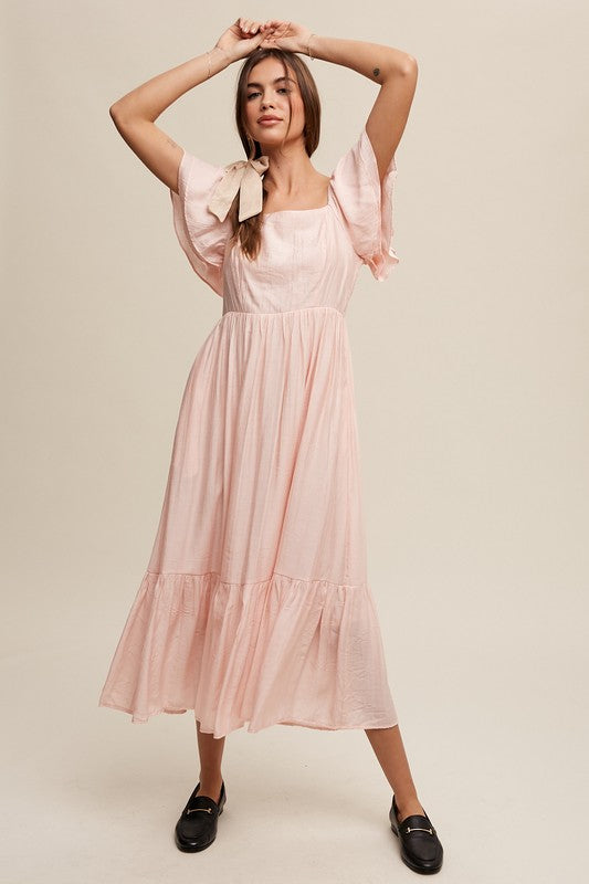 Emma Square Neck Ruffled Short Sleeve Maxi Dress