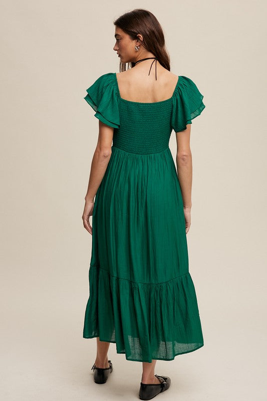 Emma Square Neck Ruffled Short Sleeve Maxi Dress