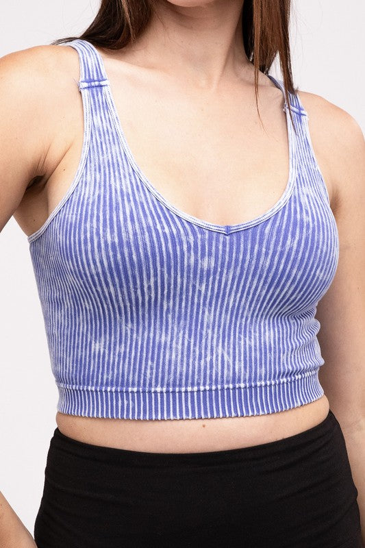 Lora Washed Ribbed Cropped V-Neck Tank Top