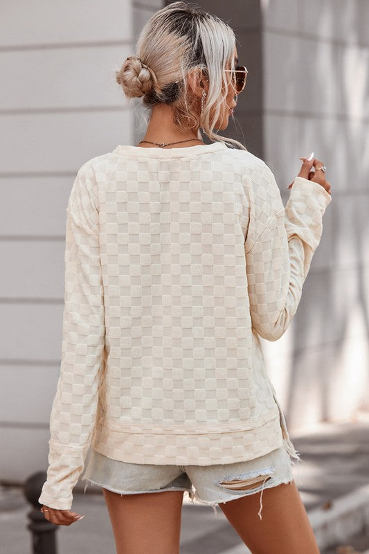 Women Beige Solid Textured Thumbhole Sleeve Top