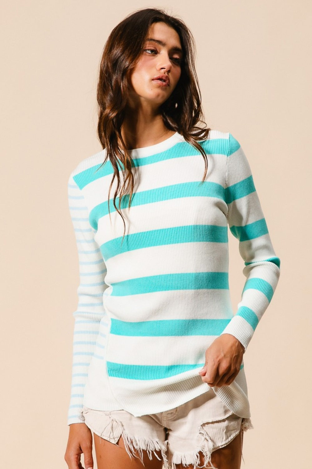 Kylie Contrast Striped Asymmetrical Knit