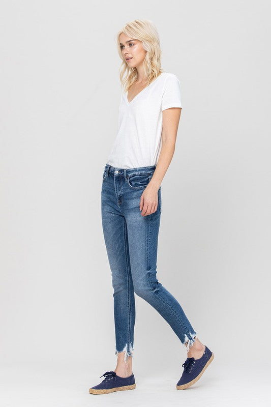 Vervet High Rise Ankle Skinny Hem Detail