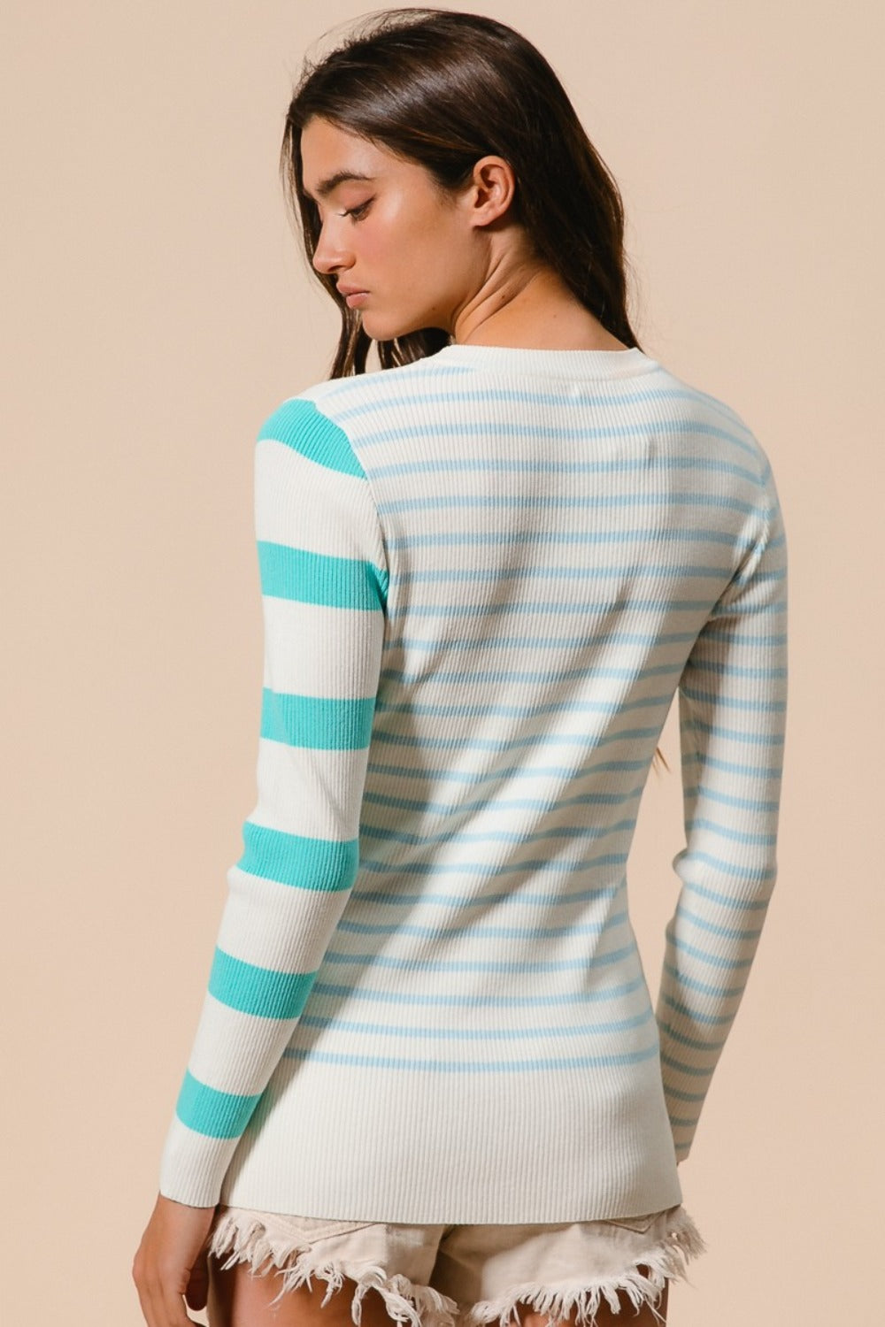 Kylie Contrast Striped Asymmetrical Knit