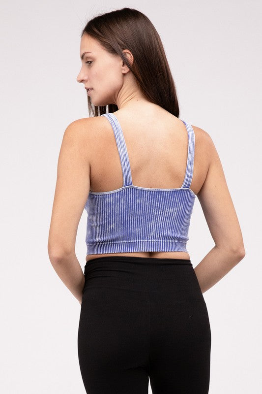 Lora Washed Ribbed Cropped V-Neck Tank Top