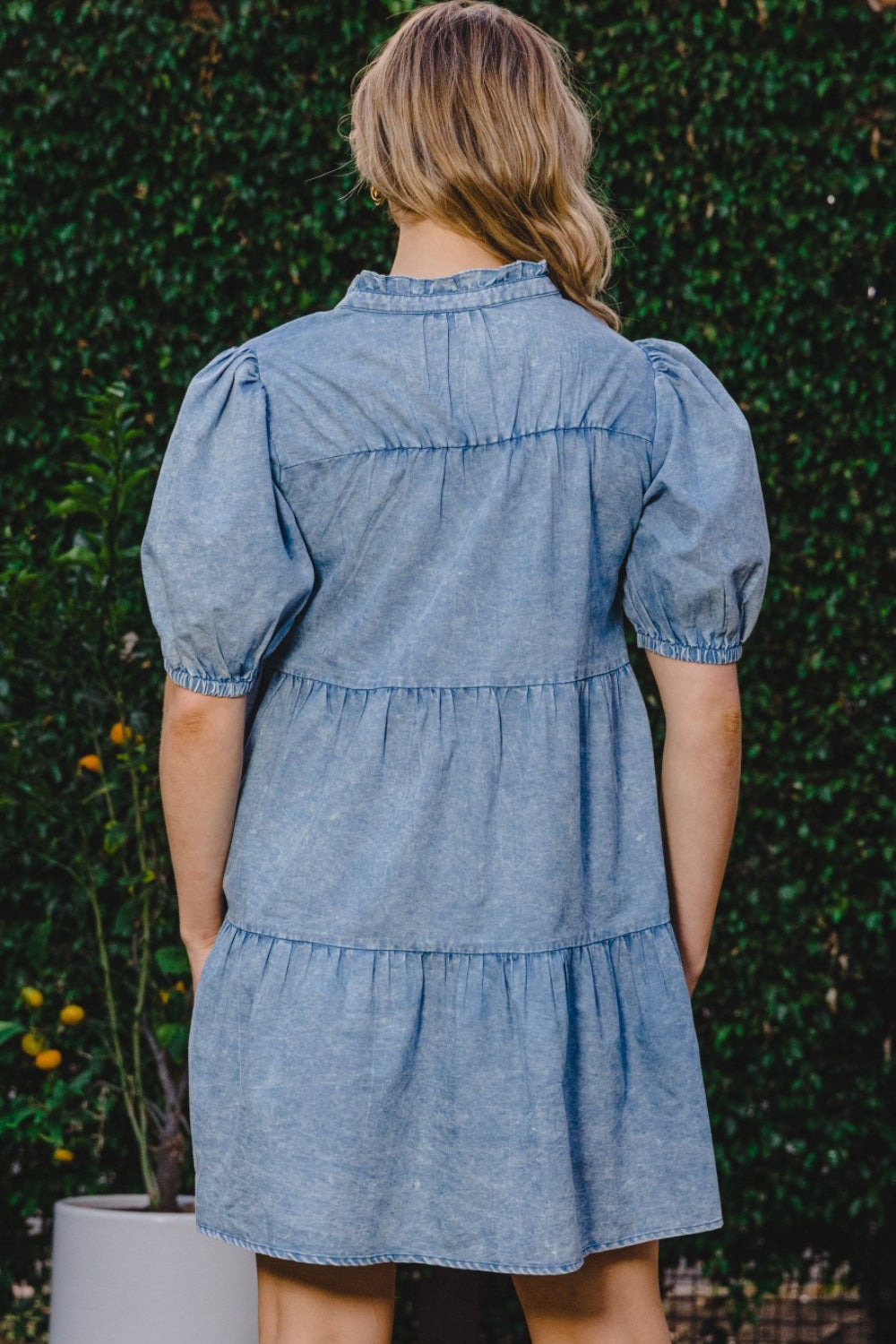 Traci Washed Tiered Mini Denim Dress