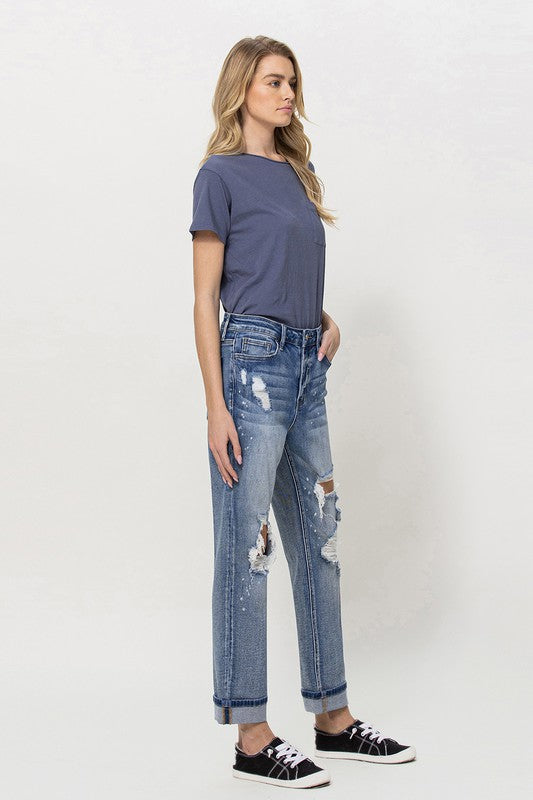 Vervet Stretch DIY Mom Jeans w/ Spatter Detail and Cuff