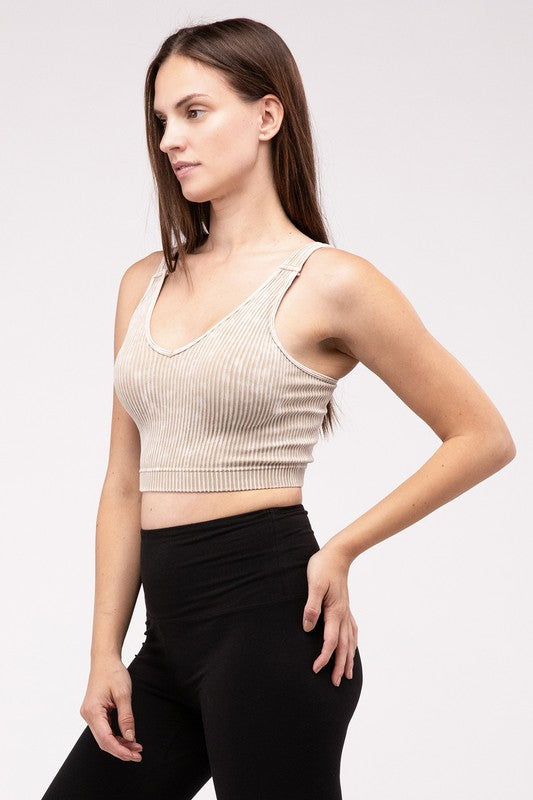 Lora Washed Ribbed Cropped V-Neck Tank Top