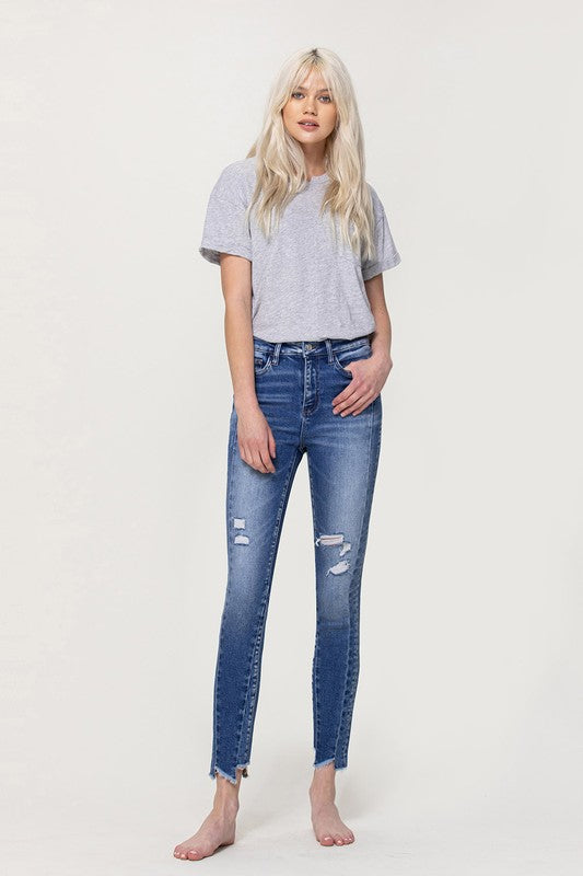 Vervet High Rise Ankle Skinny with Uneven Hem Detail