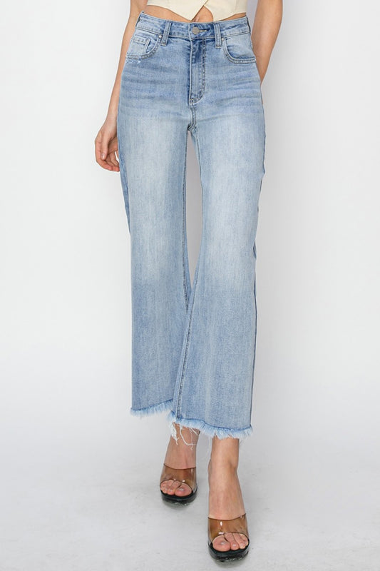 Eila High Rise Crop Wide Fray Hem Jeans