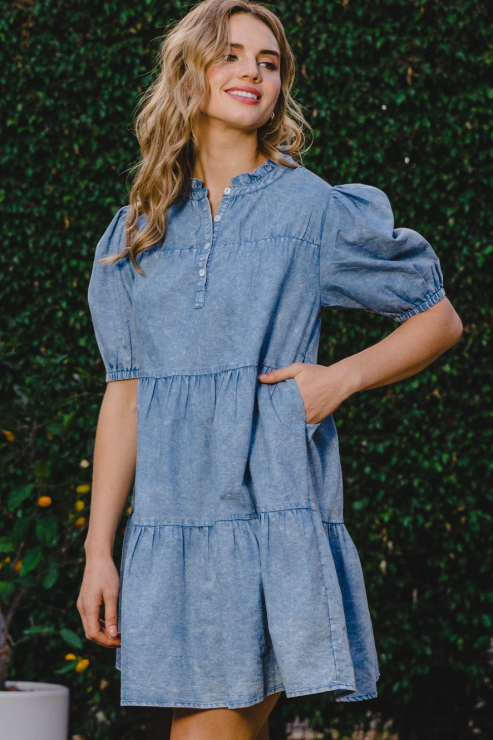 Traci Washed Tiered Mini Denim Dress