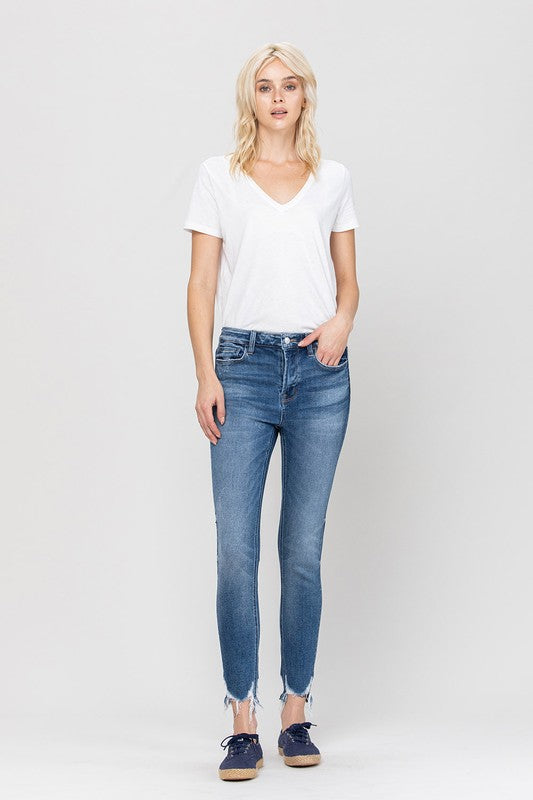 Vervet High Rise Ankle Skinny Hem Detail