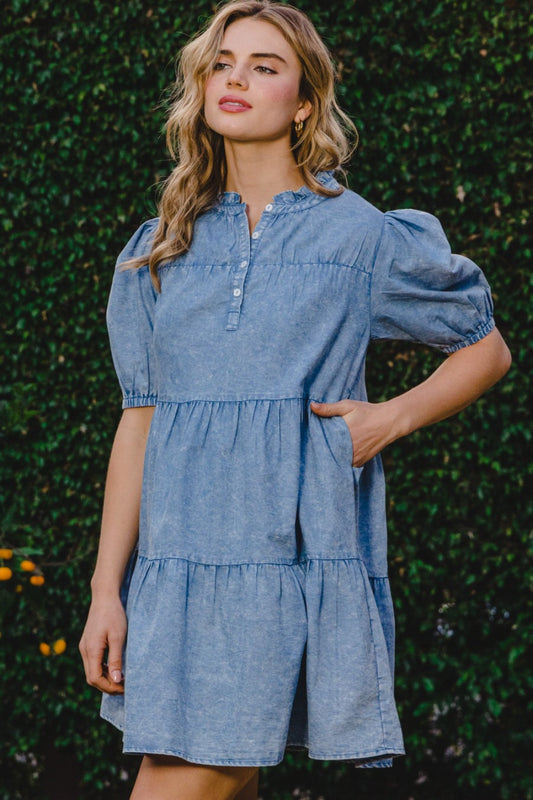 Traci Washed Tiered Mini Denim Dress