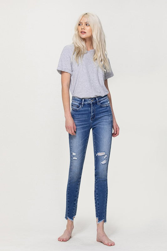 Vervet High Rise Ankle Skinny with Uneven Hem Detail