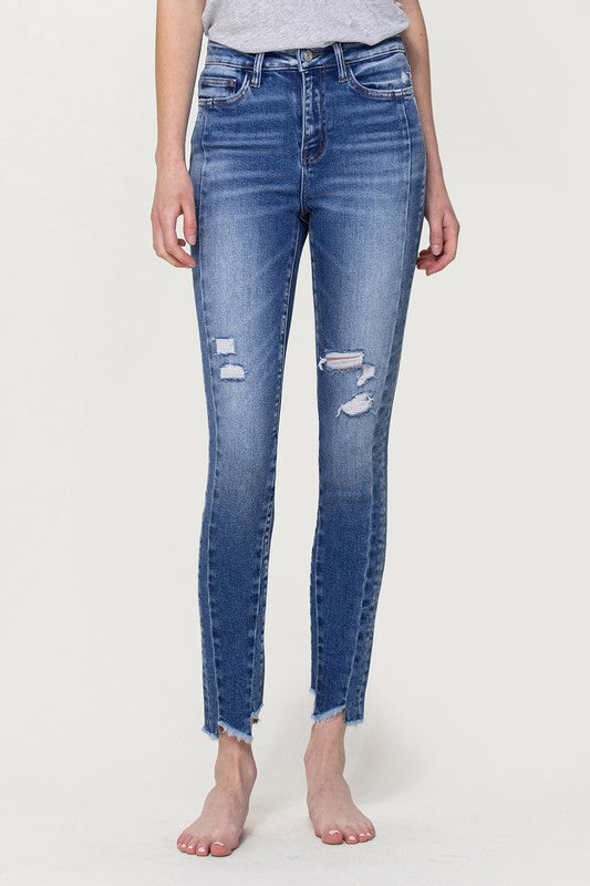 Vervet High Rise Ankle Skinny with Uneven Hem Detail